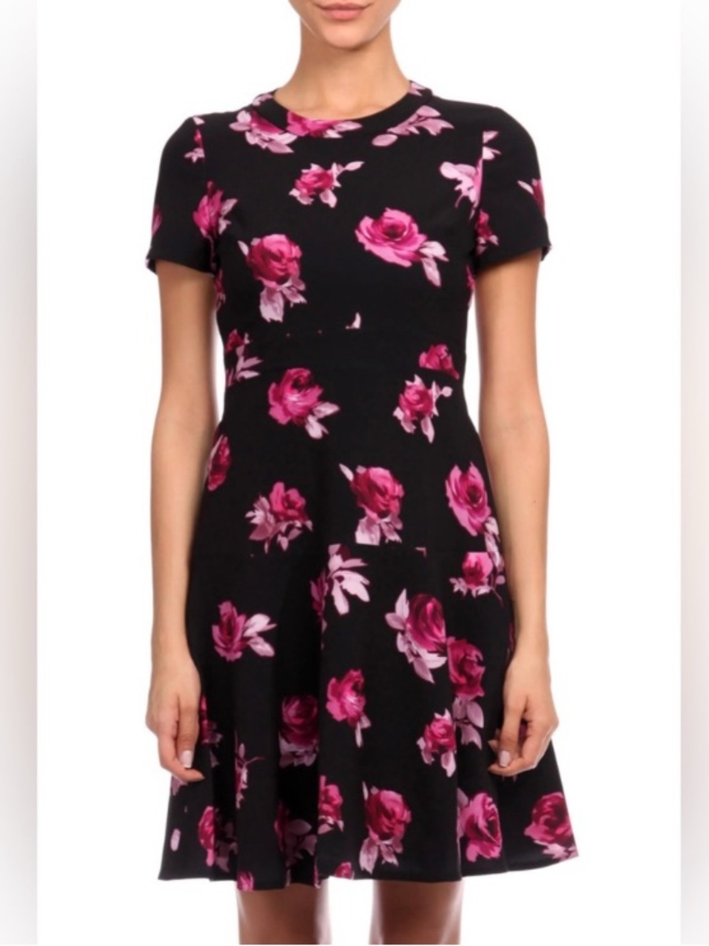 kate spade New York Encore Rose Crepe Black Pink Rose Print Dress Sz 8